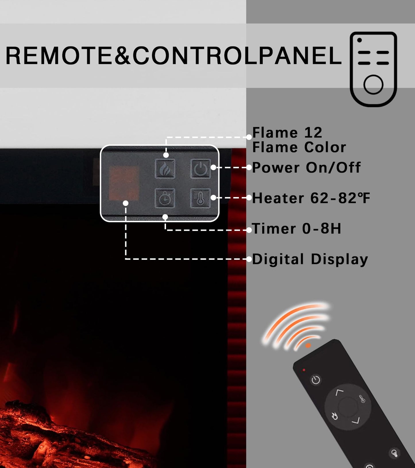 M.C.Haus Wandmontierter Elektrokamin mit 12 Flammenfarben und 3 Helligkeitsstufen | Timer-Funktion & Überhitzungsschutz | Moderner LED-Heizkamin (32in/82cm, weiß)