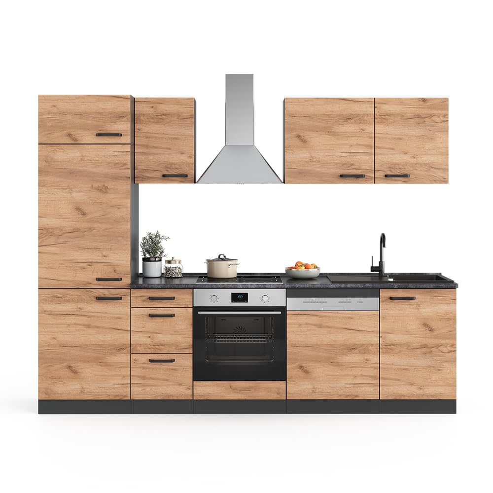 Vicco Küchenzeile Optima, Weiß Hochglanz/Weiß, 270 cm ohne Arbeitsplatte