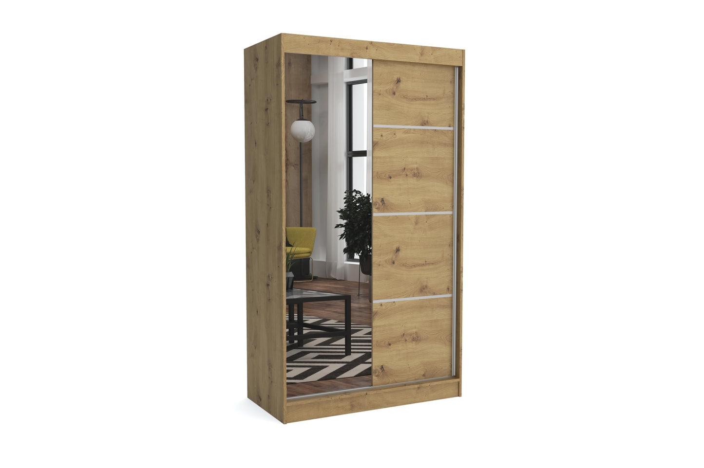 Brent - Tom Wardrobe with Mirror, 160 cm Wide, Bedroom Wardrobe with 1 Clothes Rail and Shelves for Clothes, Wardrobe Grey