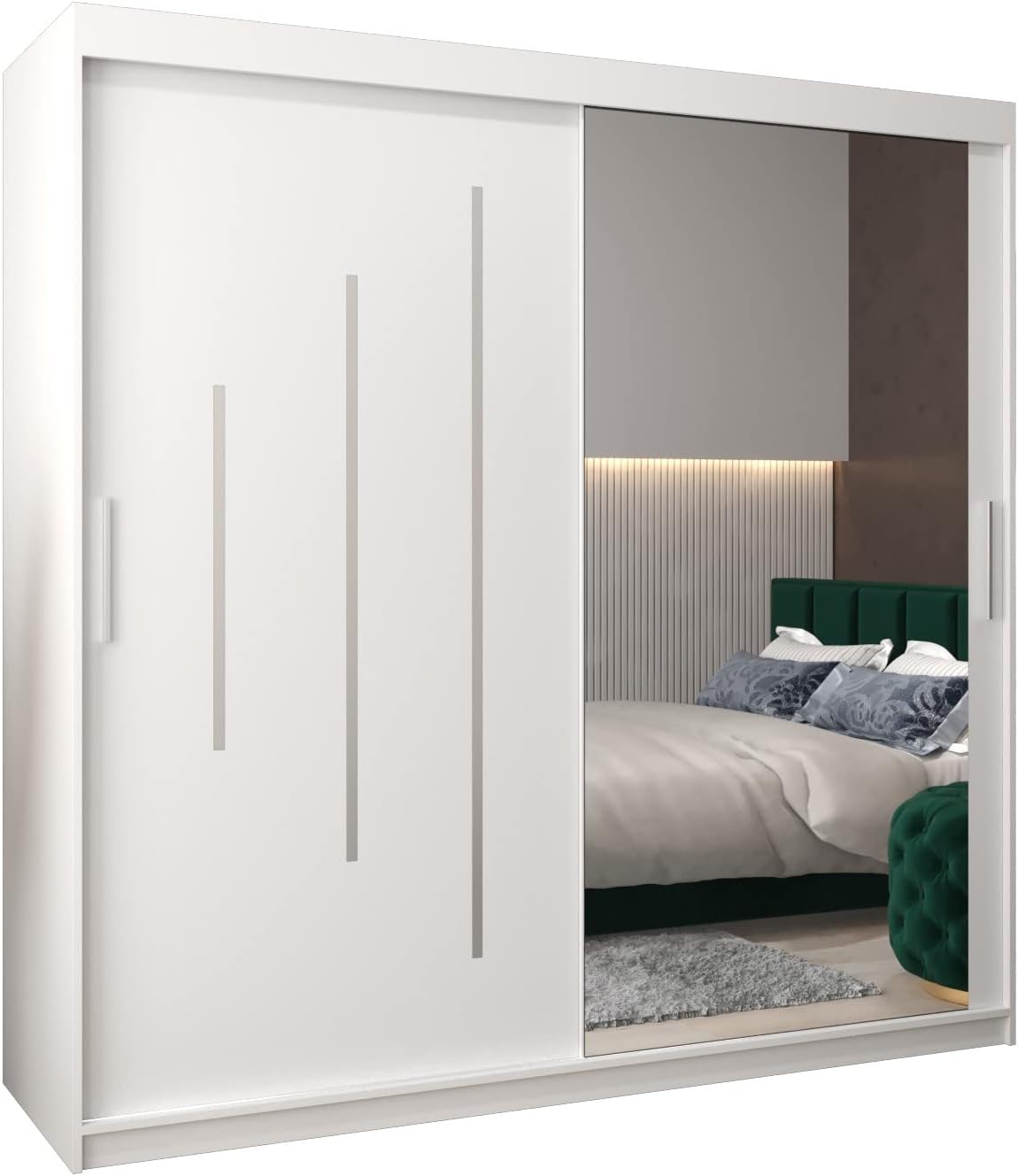 MEBLE KRYSPOL Kleiderschrank mit Spiegel York 2 - Garderobenschrank - Schrank Schlafzimmer - Mehrzweckschrank Zwei Schiebetüren - Regalen - Flur Möbel - Kleiderstange Schrank - Allzweckschrank