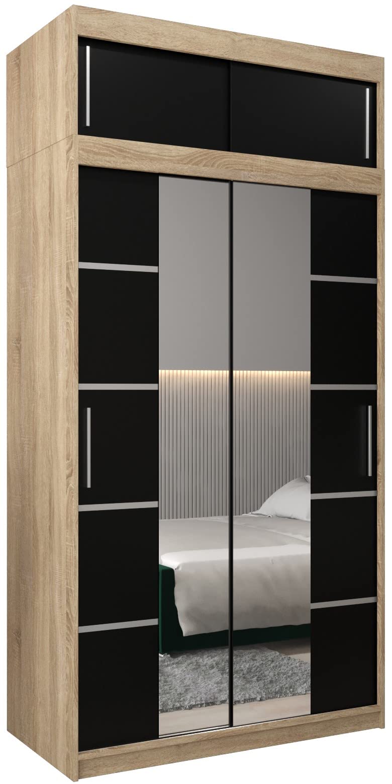 MEBLE KRYSPOL Verona 4 250 Bedroom Wardrobe Sliding Doors Cabinet with Mirror Wardrobe with Mirror Sliding Door Wardrobe Sliding Doors - 250 x 240 x 62 cm - Sonoma with Extension