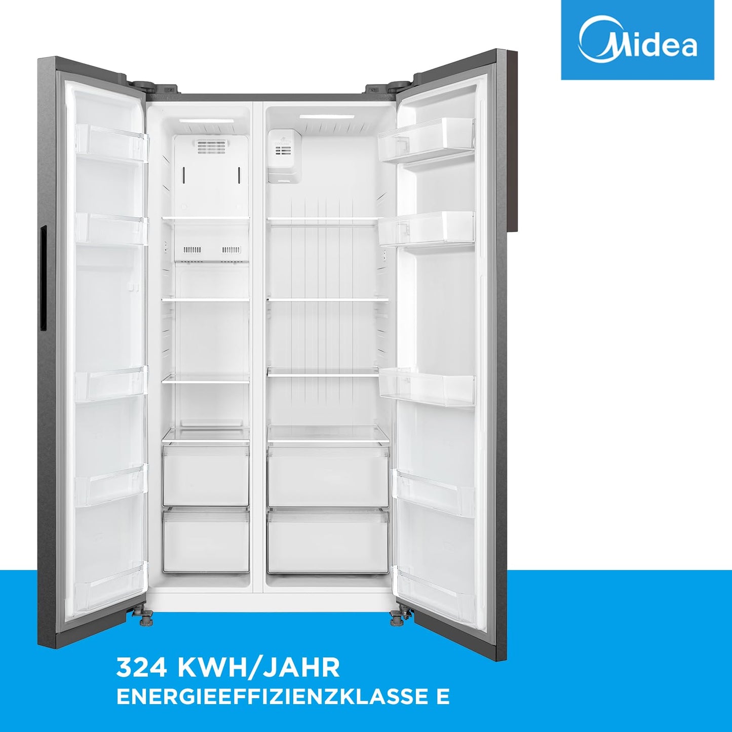 Midea KS-DDX 6.32 WT Side-by-Side Kühl-/Gefrierkombination/ 178,8 cm Höhe/ 254 kWh/Jahr/No Frost/Dual Inverter Compressor/mit 3in1 Wasser-/Eisspender und Wassertank, Dark Inox