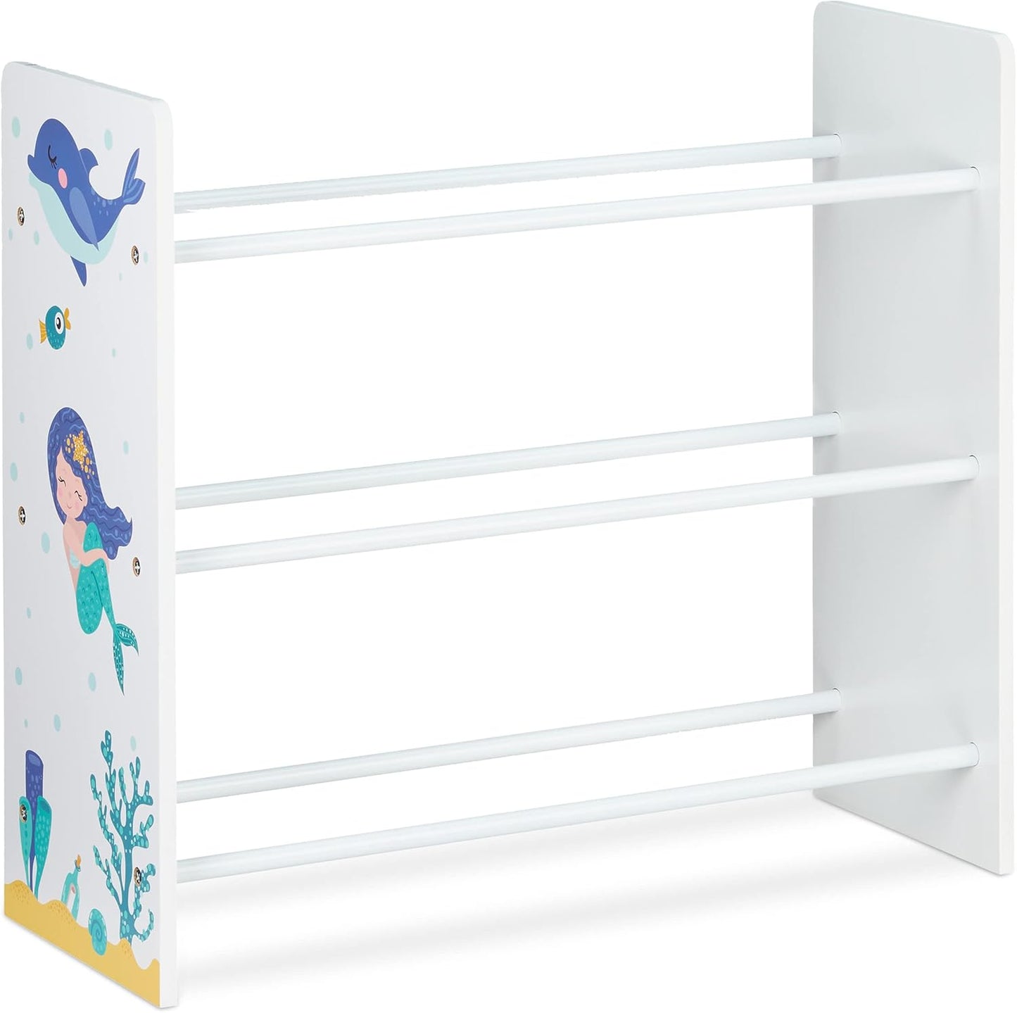 Relaxdays Children's Shelf, 9 Storage Boxes, Mermaid Motif, MDF, Plastic, Toy Shelf, Height 67 x 65 x 31.5 cm, Colourful