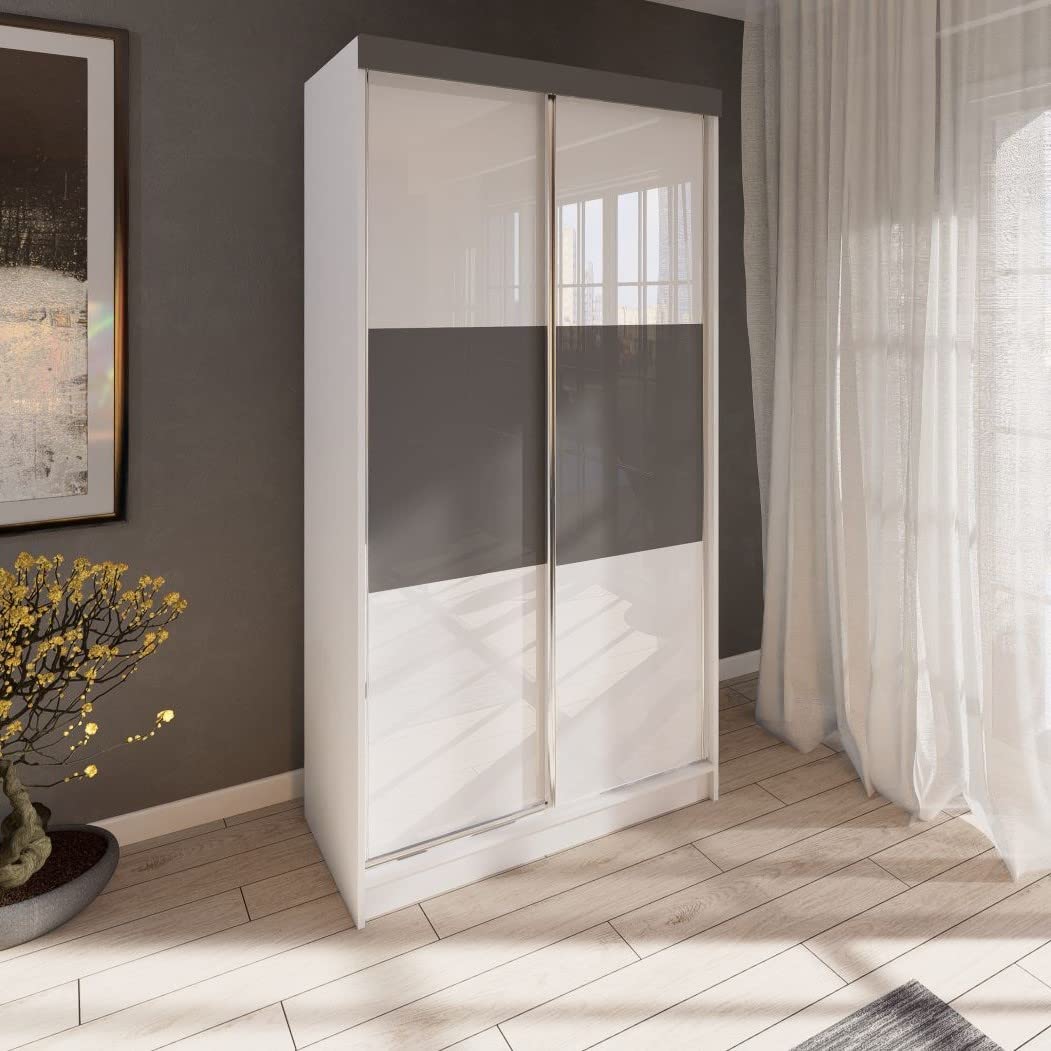Marlux-Meble Two-Door Wardrobe 230 cm Wide with Floating and Sliding Doors Corner Wardrobe Bedroom Cabinet Hallway Cabinet System Cabinet High Gloss Cabinet