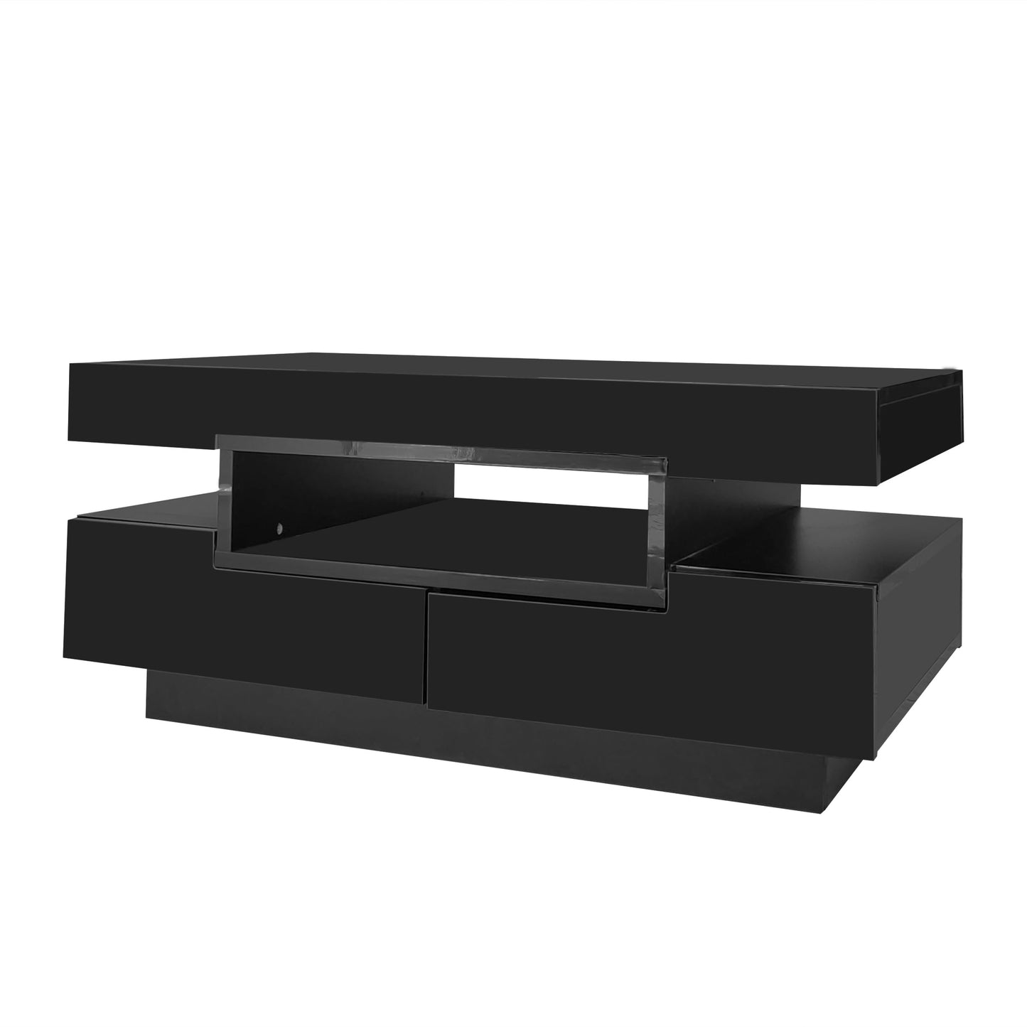 Merax Living Room Table, LED Coffee Table with Storage Space, High Gloss Coffee Table Living Room with Four Drawers, Modern Coffee Table, 80 x 50 x 36 cm, Black