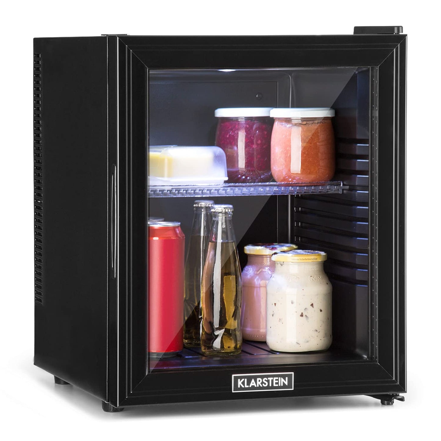 Klarstein Kühlschrank, Mini Kühlschrank mit Glastüre, Mini-Kühlschrank für Getränke, Snacks & Kosmetik, Kühlschrank Klein & Leise, Verstellbare Ablagen, Kleiner Skincare Kühlschrank 12-18°C, 23L