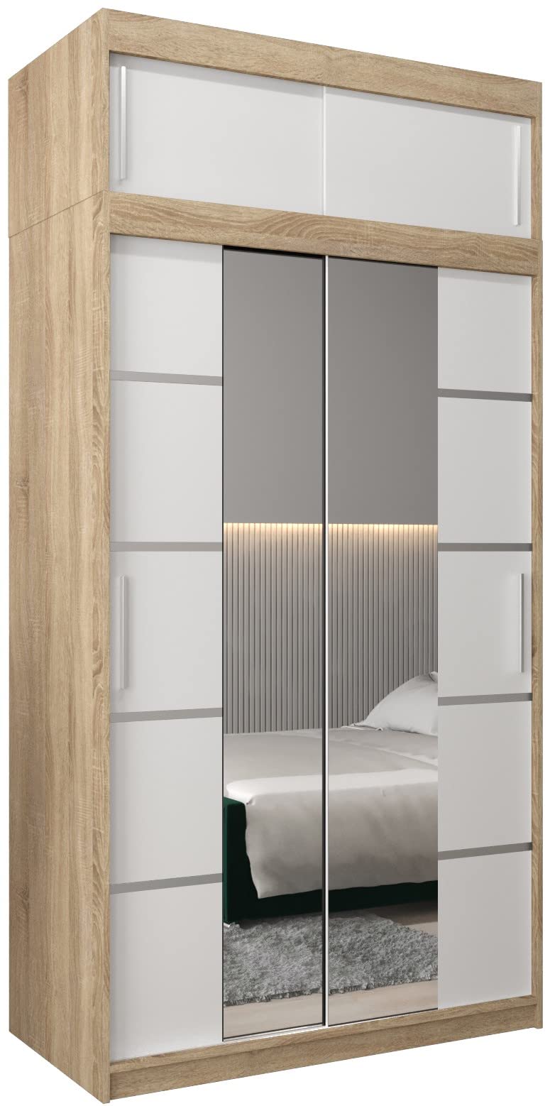 MEBLE KRYSPOL Verona 4 250 Bedroom Wardrobe Sliding Doors Cabinet with Mirror Wardrobe with Mirror Sliding Door Wardrobe Sliding Doors - 250 x 240 x 62 cm - Sonoma with Extension