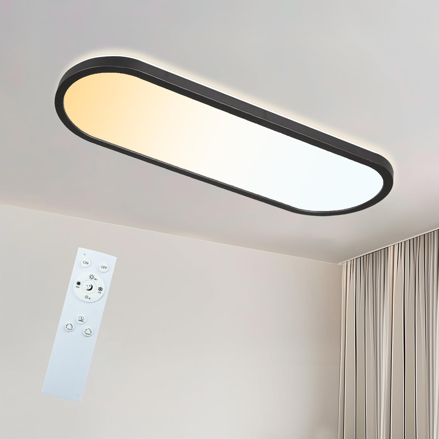 ONDTA LED Deckenleuchte dimmbar 22W, 58x20cm 2700K-6500K 2800LM, Deckenlampe mit Fernbedienung, IP44 Badezimmer lampe LED Panel für Küche Wohnzimmer Schlafzimmer Badezimmer Büro, Rechteckig