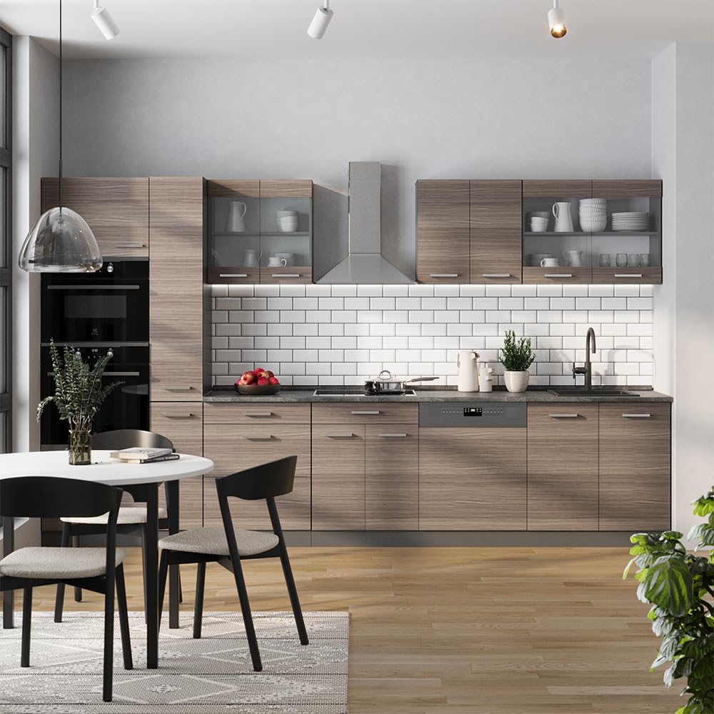 Vicco R-Line Fitted Kitchen Cabinets Anthracite Kitchen Furniture (Anthracite / White High Gloss, MUS 350 cm)