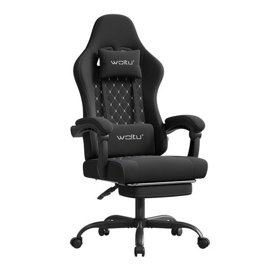 WOLTU Gaming Stuhl mit Massagefunktion, Computerstuhl Ergonomisch, Taschenfederkissen, Lendenmassage, Kopfkissen, Fußstütze, Drehstuhl, 150 kg, Netzstoff, Rosa+Weiß
