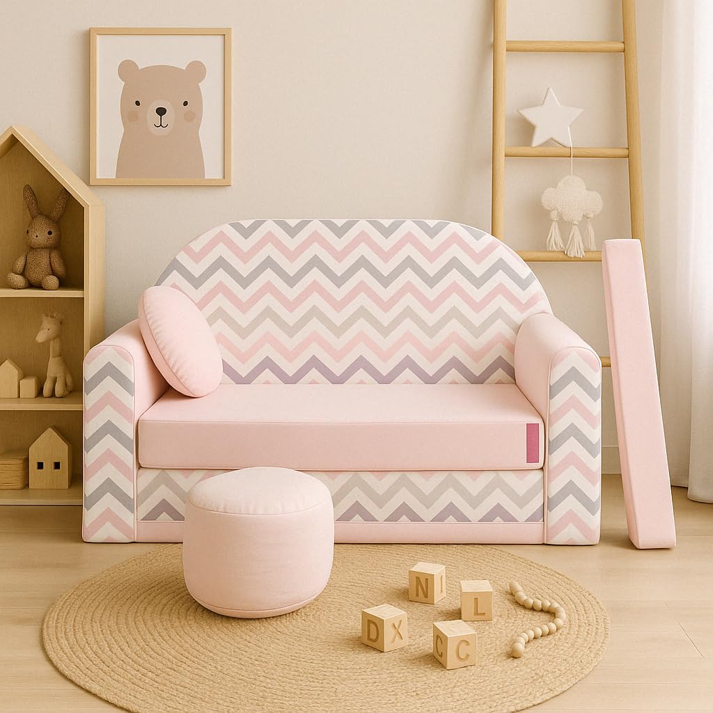 Children's Sofa with Sleep Function Foldable 3-in-1 Children's Sofa Play Sofa with Bed Function Girls Boys Bean Bag Mini Sofa Bed Children's Room Sleeping Chair (A39)