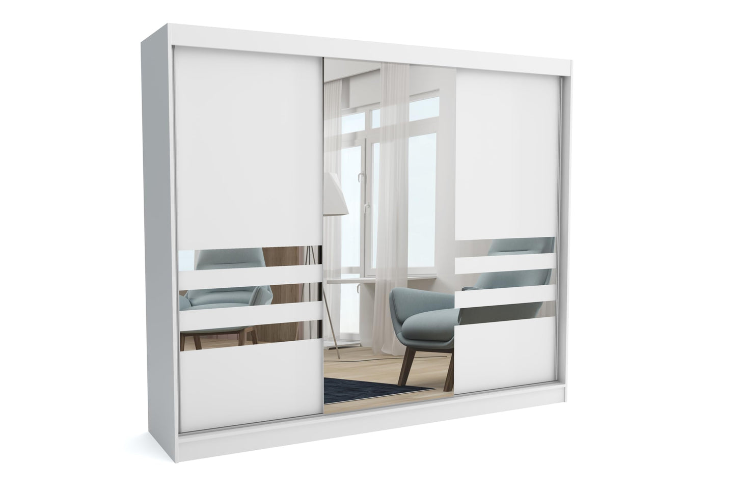 Brent - Kleiderschrank mit Spiegel Henry, 250cm Breit, Schlafzimmerschrank mit 1 Kleiderstange und Einlegeböden für Kleidung, Kleiderschrank Grau