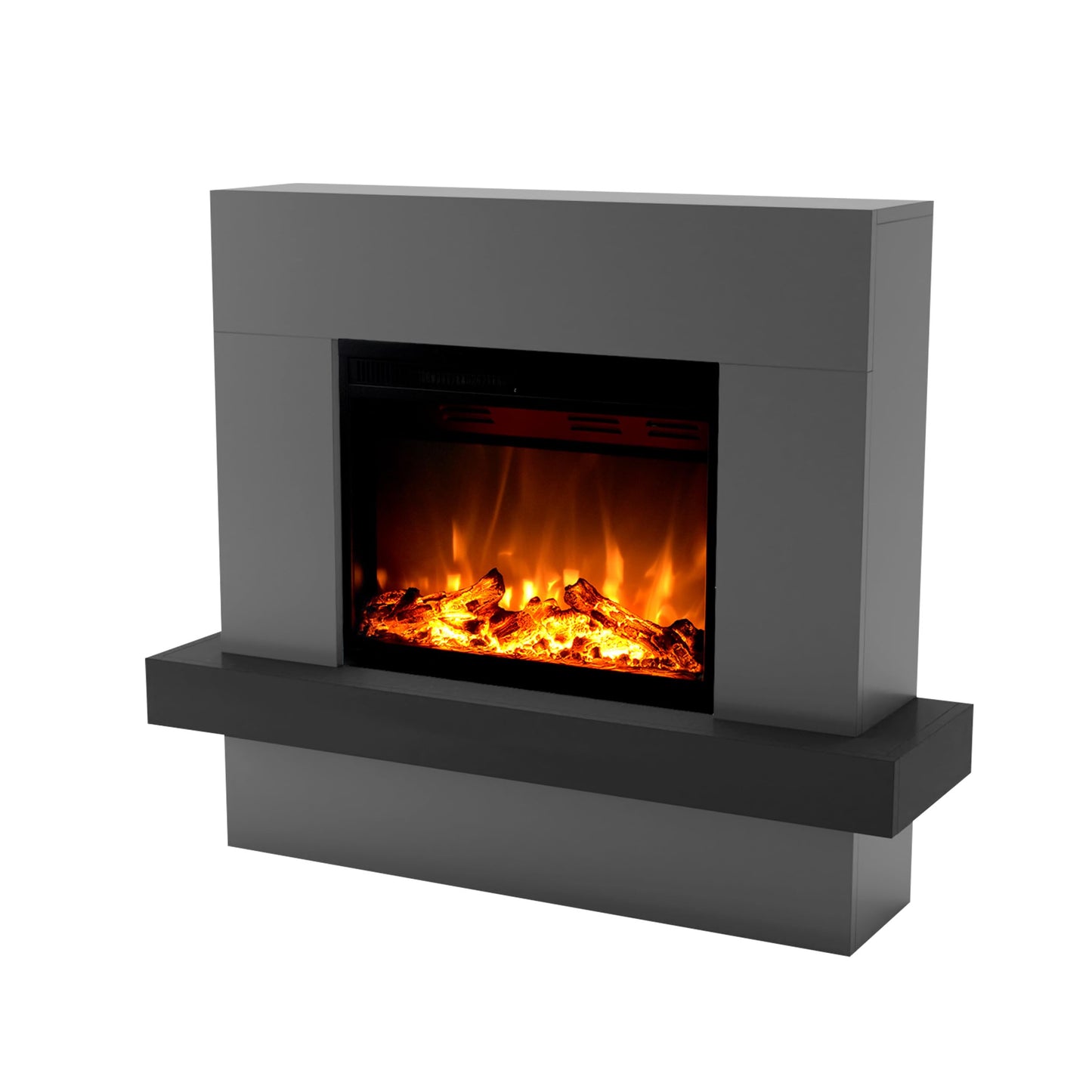 GLOW FIRE Electric Fireplace with Heater and Fireplace (Pandora Standing Fireplace) - Electric Fireplace with LED Fire in 3 Colours, Fan Heater, Wooden Decoration & Remote Control, 114 x 97 x 32 cm,