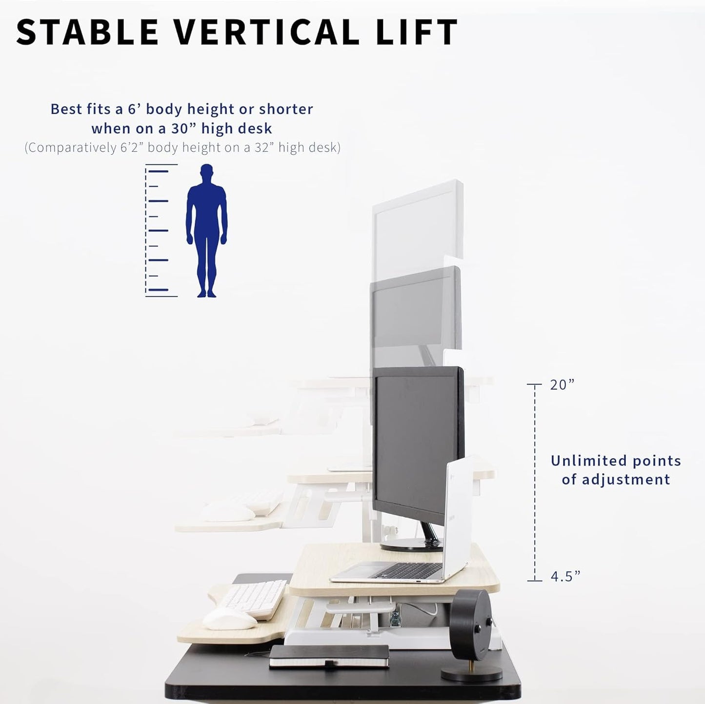 VIVO 32” Stehpult-Konverter mit höhenverstellbarem Aufsatz, Steh-Sitz-Arbeitsplatz für zwei Monitore und Laptop, mit breiter Tastaturablage, Schwarz, DESK-V000K