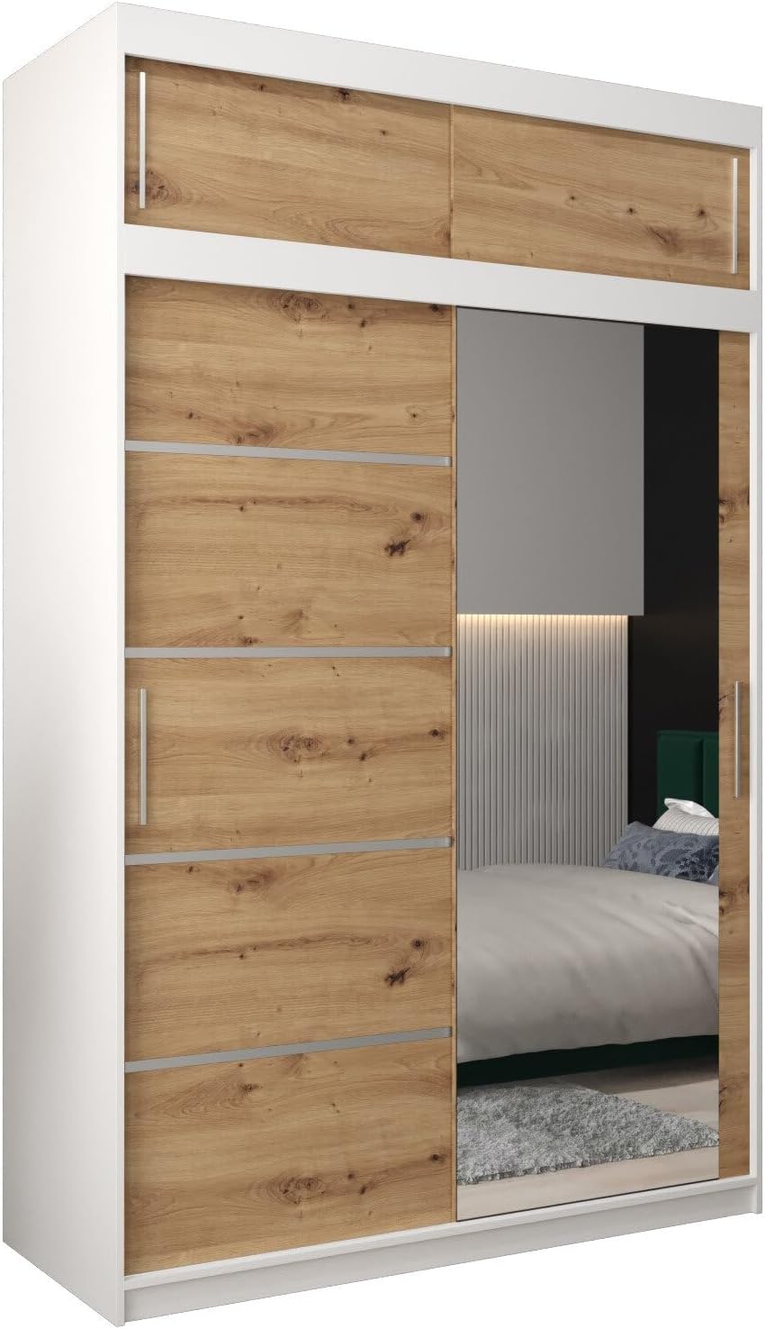 MEBLE KRYSPOL Kleiderschrank mit Spiegel Verona 2 - Garderobenschrank - Schrank Schlafzimmer - Mehrzweckschrank DREI Schiebetüren - Regalen - Flur Möbel - Kleiderstange Schrank - Allzweckschrank