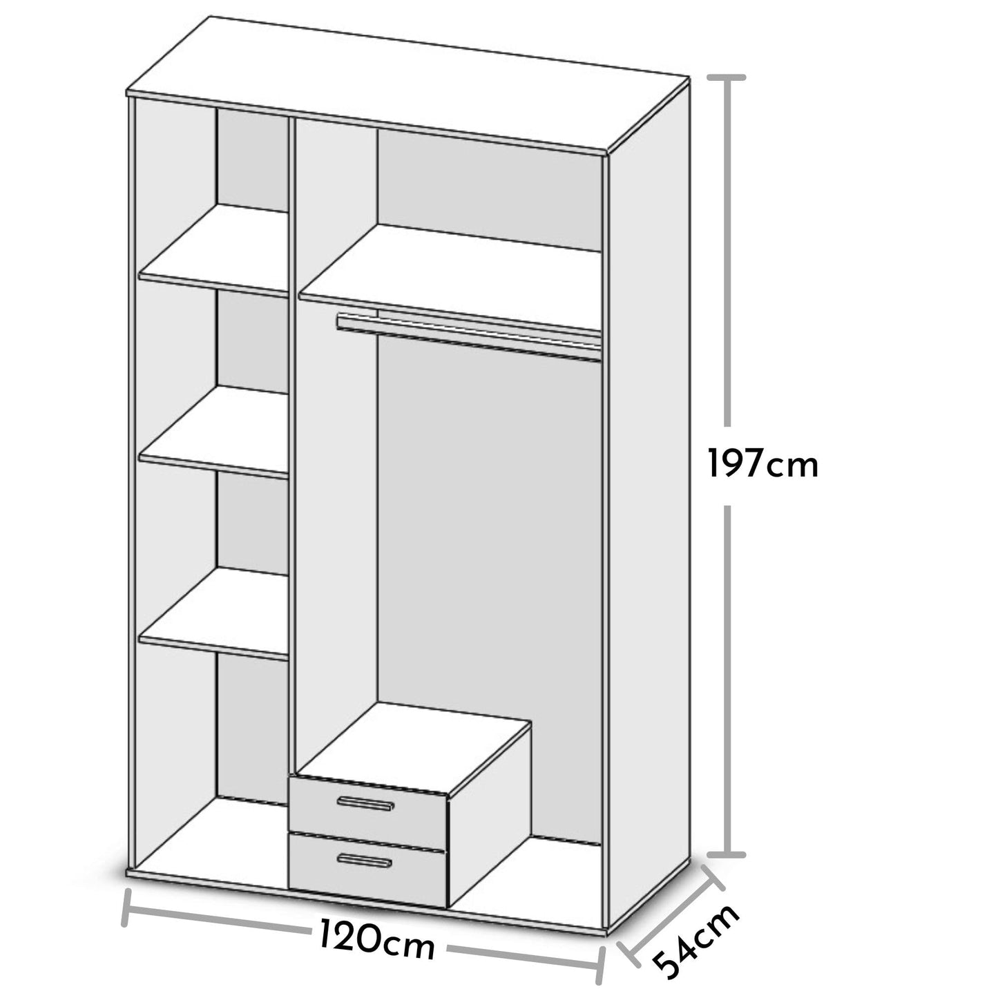 Stella Trading CHICAGO Eleganter Kleiderschrank mit viel Stauraum - Vielseitiger Drehtürenschrank in Artisan Eiche Optik und Absetzungen in Anthrazit - 156 x 197 x 54 cm (B/H/T)