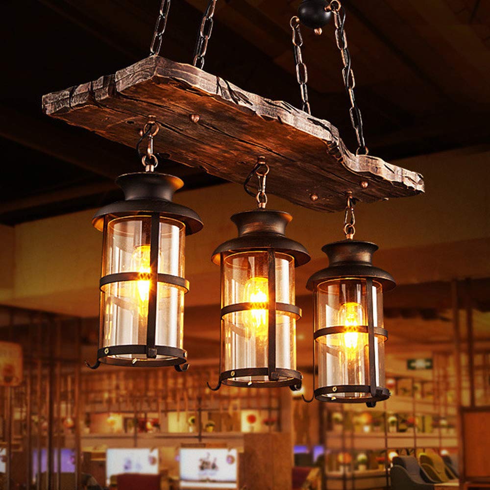 E27 Industrieller Retro Pendelleuchte Massivem Holz Esstisch Lamp Antike Getriebeleuchten Wohnzimmer Kronleuchter Höhenverstellbare Schlafzimmer Hängelampe Bar Dekoration Deckenleuchten (3 Flamme)