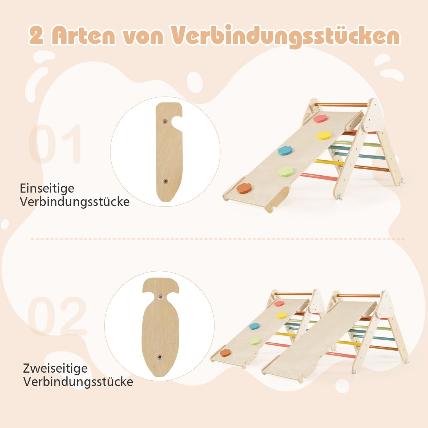 COSTWAY Kletterdreieck mit Rutsche, Kletterbogen, inkl. doppelseitige Rampe, zum Klettern, Rutschen und Wippen, 4 in 1 Klettergerüst Indoor ab 1 Jahr (Macaron bunt)