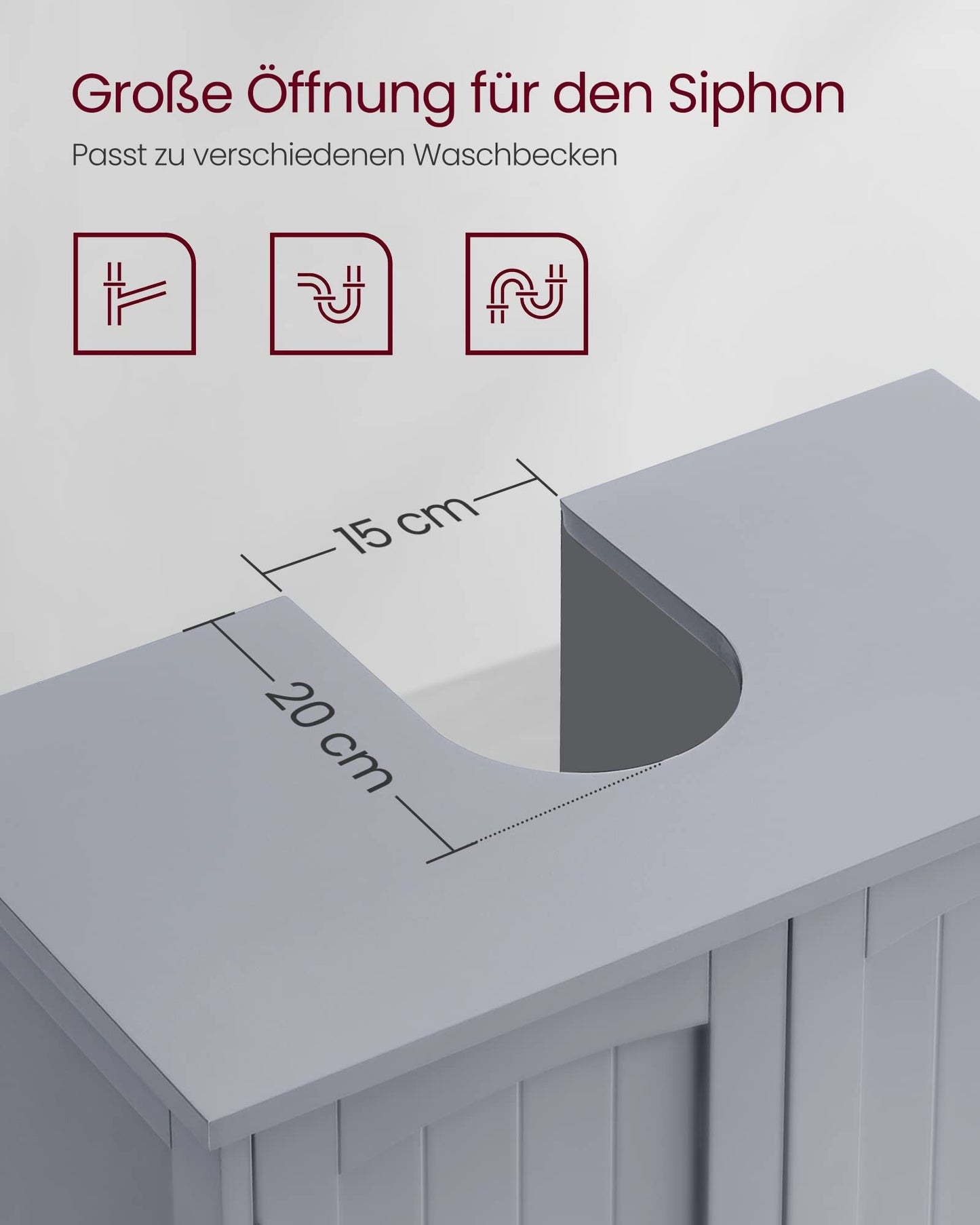 VASAGLE BBC410P31 Vanity Unit Extra Long 30 x 90 x 60 cm 2 Doors Bathroom Cabinet Open Compartments Height Adjustable Shelves White