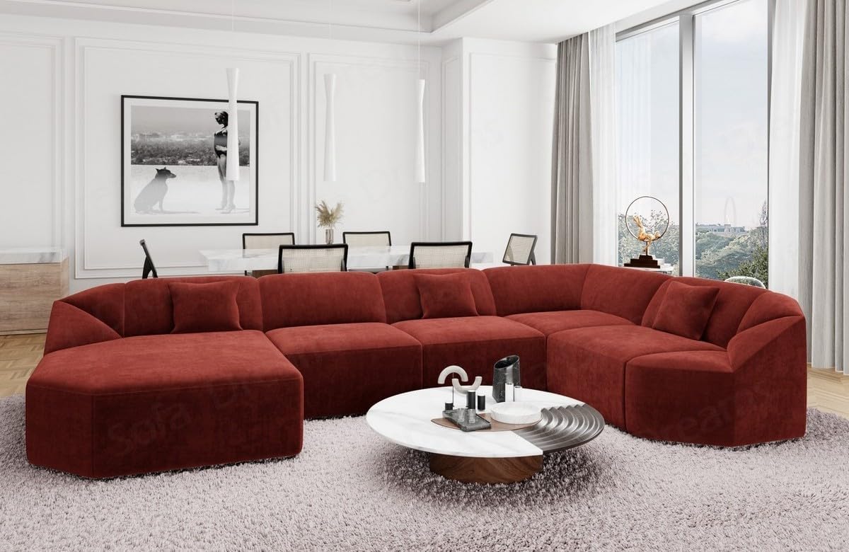 Wohnlandschaft Cabrera U-Shape Fabric Sofa in Velvet Designer Sofa Sun Velvet (Green, Ottoman Left)