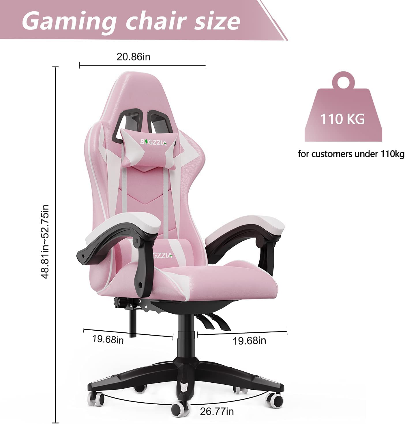 Racingreat Gaming Stuhl, Gamer Stühle, Ergonomisch Gaming Chair, Rückenlehne Einstellbar Pc-Stuhl, 360° Drehbar Gaming Sessel, Atmungsaktiver Bürostuhl für Jugendliche Jungen Mädchen Erwachsene Rosa