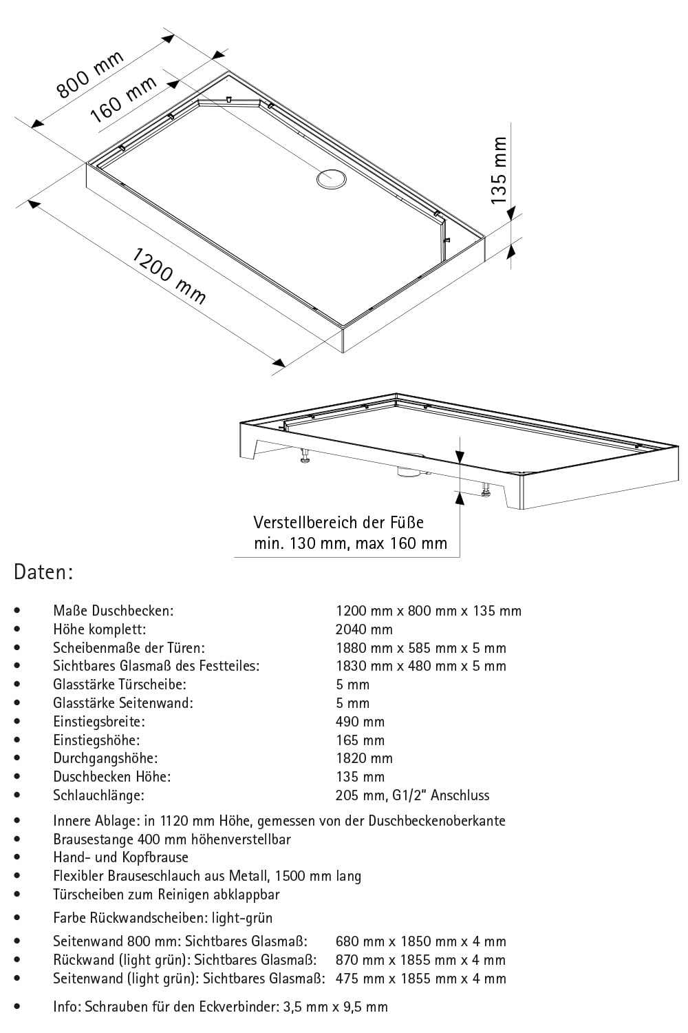 Schulte Ibiza Complete Shower 120 x 80 cm Shower Temple 5 mm Safety Glass Profile Matte Black Shower System Matte Black Rear Panels White Shower Tray White