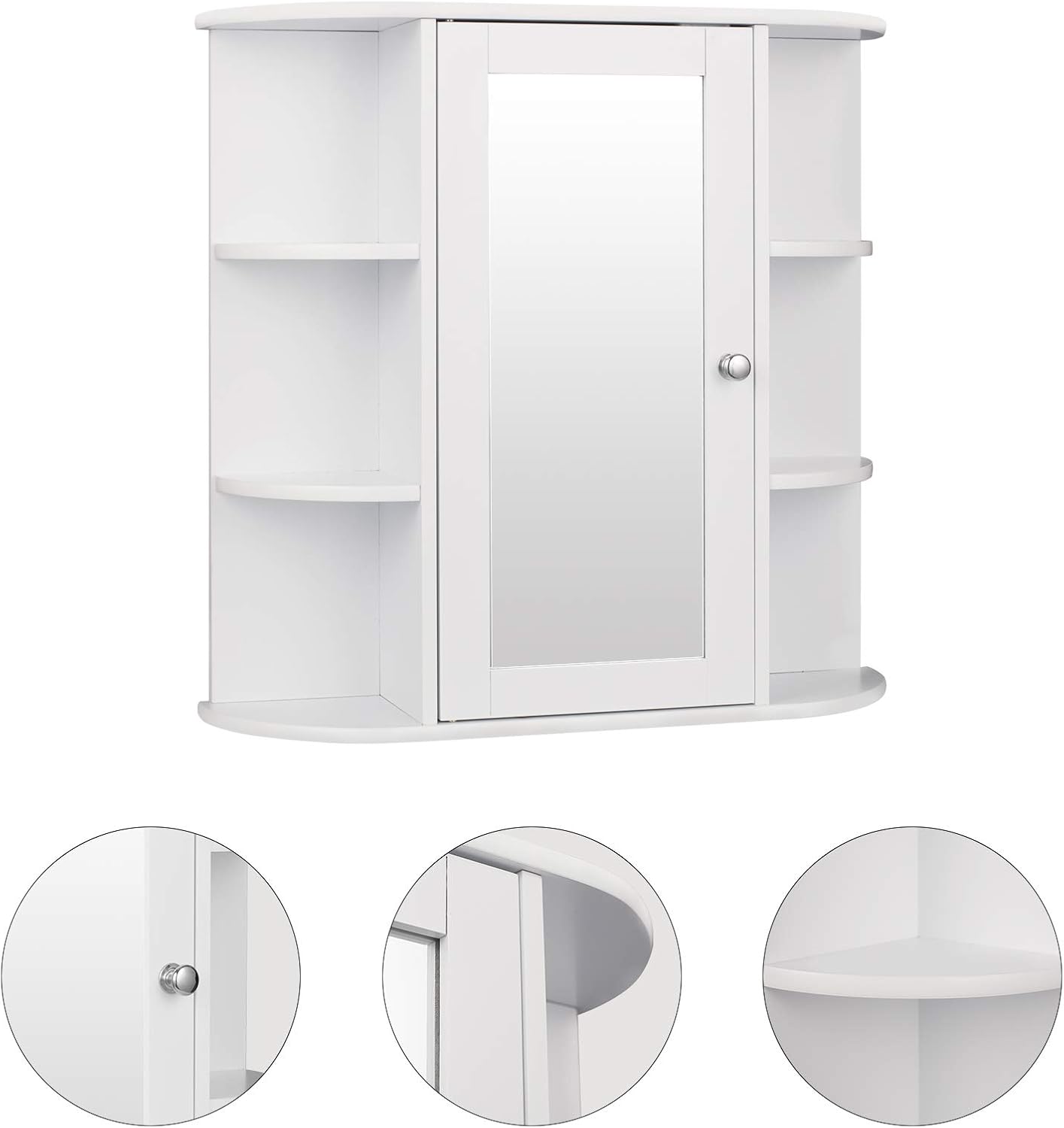 Bathroom Mirror Wall Cabinet with Doors W x H x D Approx. 60 x 58 x 16 cm White