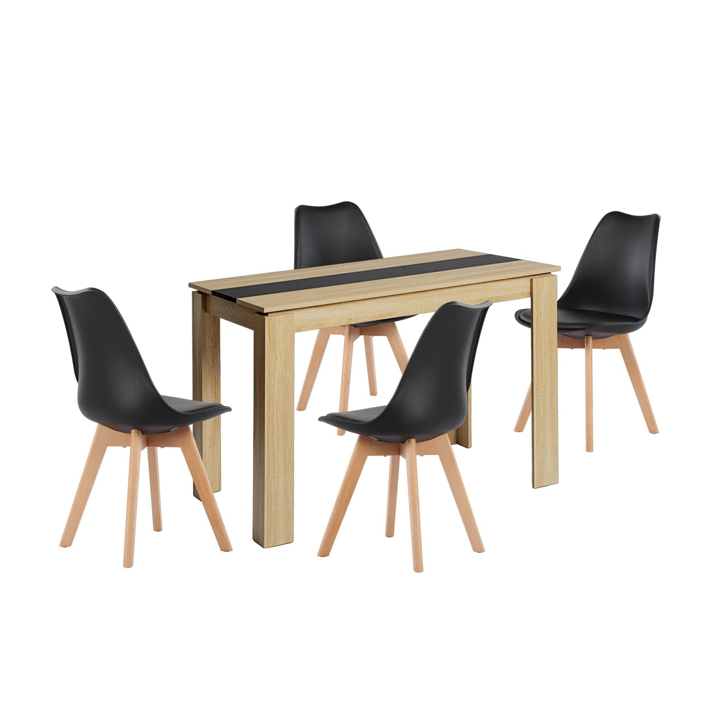 FURNITABLE Dining Table with 6 Chairs, Dining Room Group, Set of 6 Dining Room Chairs and 140 cm Rectangular Wooden Table Dining Set for Living Room, Kitchen, Office (Oak-Black Table + 6 Black Chairs)