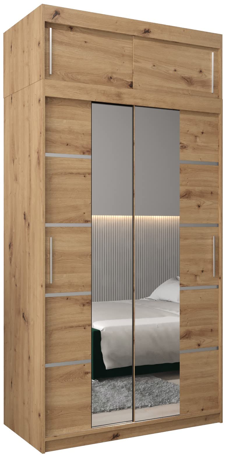 MEBLE KRYSPOL Verona 4 250 Bedroom Wardrobe Sliding Doors Cabinet with Mirror Wardrobe with Mirror Sliding Door Wardrobe Sliding Doors - 250 x 240 x 62 cm - Sonoma with Extension