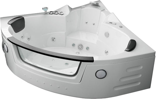 Jet-Line®| Whirlpool Indoor 2-Personen mit Hydromassage | Wanne | Badewanne | Spa Eck Badewanne | Whirlwanne 1.53 m x 1.53 m Weiss Luft und Wassersystem | Heizung | Ozon | LED Carlotta