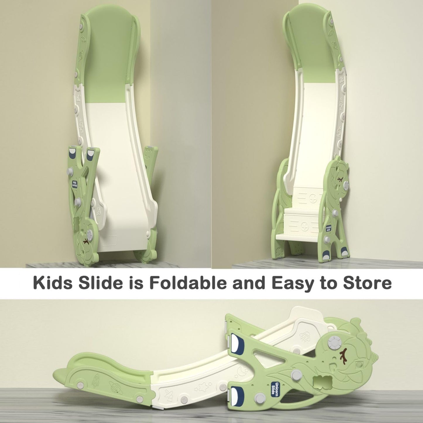 Kakbgee 8-in-1 Kinder Rutsche, Baby Slide, Mini-Bus, 2m HDPE Kinderrutsche - mit Geländer, Futschfesten Stufen, Tunnel, Stauraum, Gartenrutsche Spielplatz für Drinnen/draußen, ab 6 Monaten, Grau