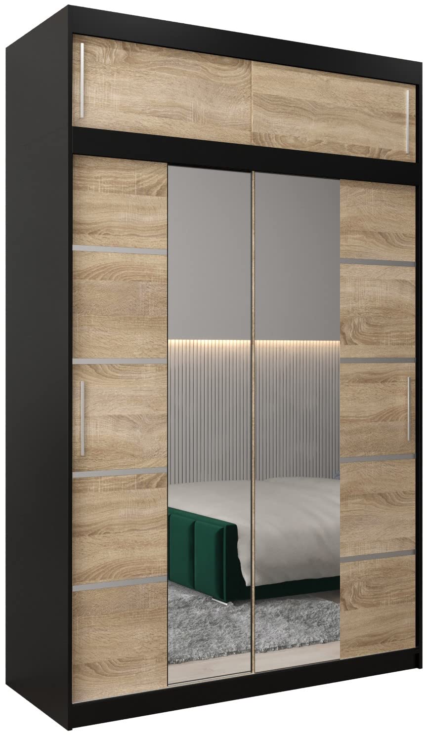 MEBLE KRYSPOL Verona 4 250 Bedroom Wardrobe Sliding Doors Cabinet with Mirror Wardrobe with Mirror Sliding Door Wardrobe Sliding Doors - 250 x 240 x 62 cm - Sonoma with Extension