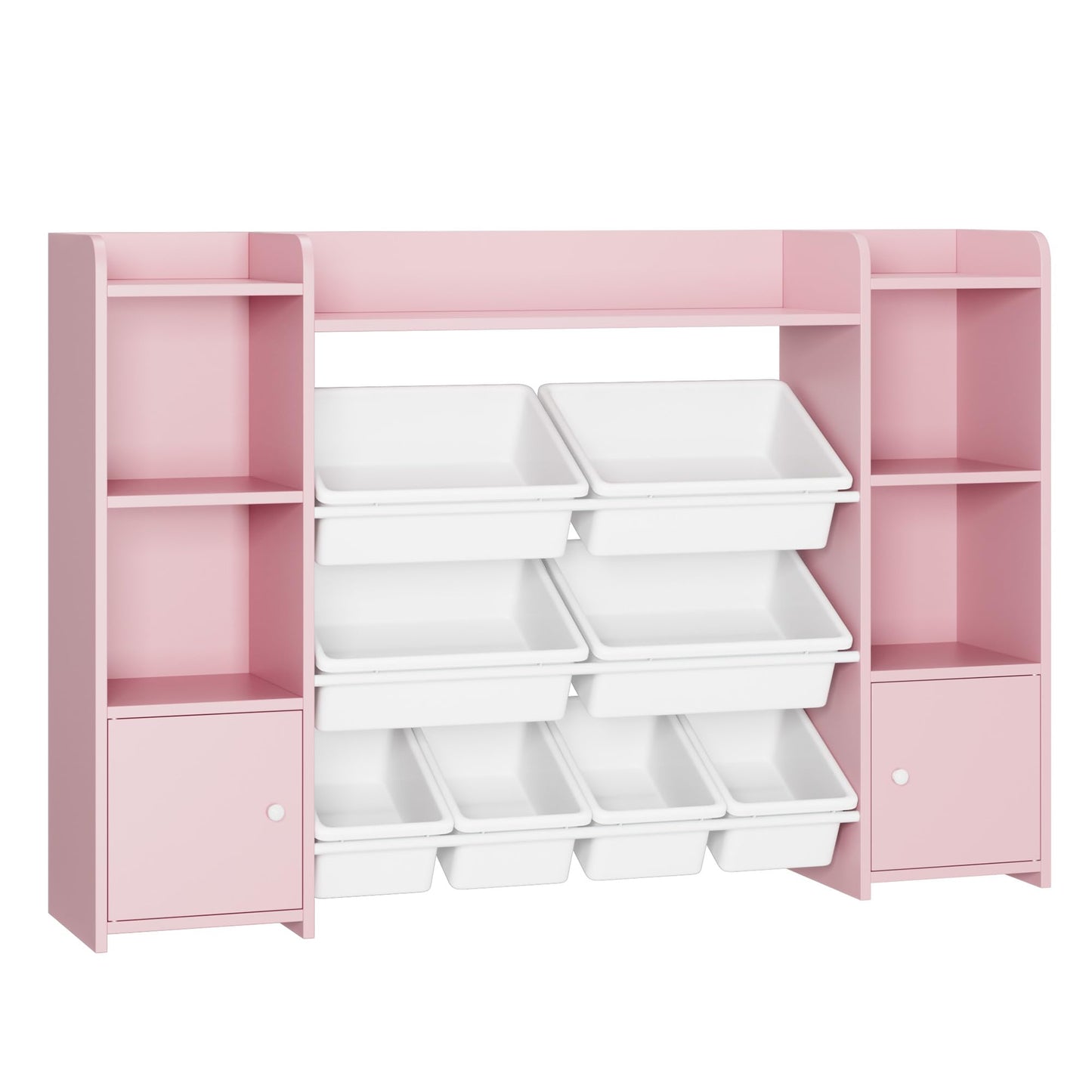 FOREHILL Kinderregal mit 8 Boxen Kinderschrank Holz Bücherregal für Kinder Aufbewahrungsbox Kinderzimmer Möbel mit Spielzeugkiste 138,8 x 94,3 x29,6 cm (rosa)