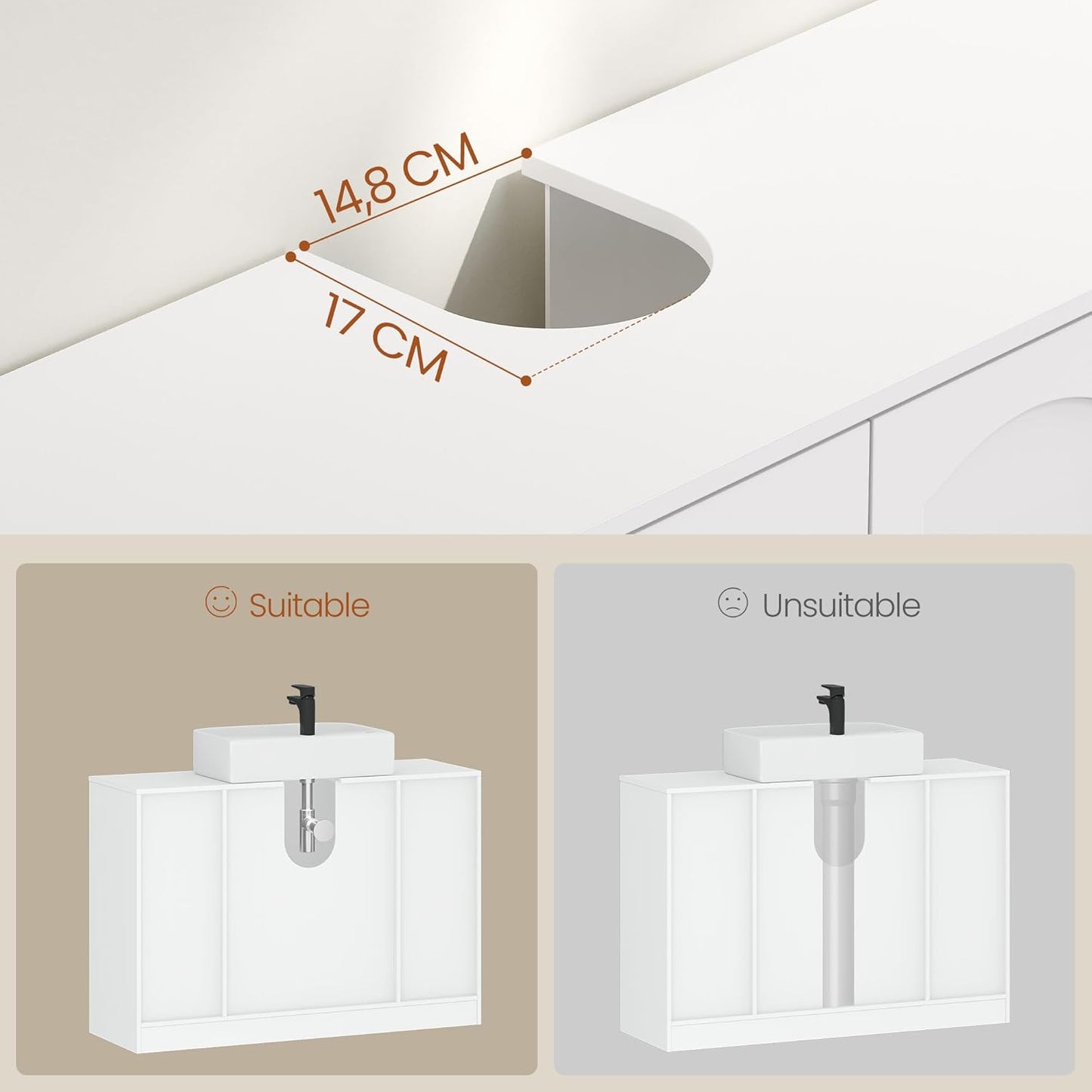 HEXCELEN Vanity Unit, Bathroom Cabinet, Vanity Unit with 2 Doors, 6 Open Compartments, Bathroom Cabinet, Adjustable Shelf, Lots of Storage Space, White, 30 x 90 x 61.2 cm