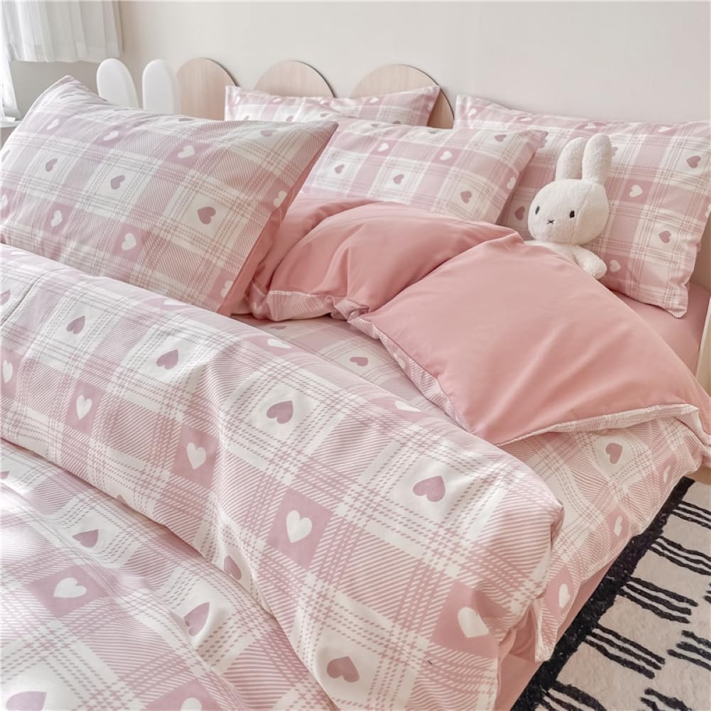 Nayoroom Bed Linen 135 x 200 cm Pink Black Hearts Heart Pattern Reversible Bed Linen Set Microfibre 2-Piece Modern Aesthetic Hearts Duvet Cover and 1 Pillowcase 80 x 80 cm with Zip