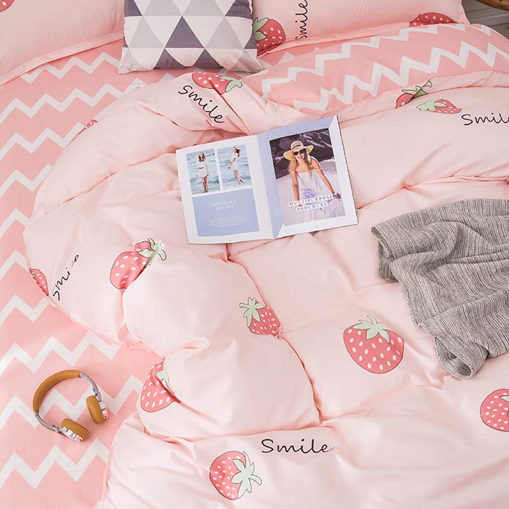 AShanlan Girls' Pink Hearts Children's Bed Linen 135 x 200 cm Pillowcase 80 x 80 cm Grey Pink Reversible Children's Bedding Set 100% Microfibre Duvet Cover with Zip