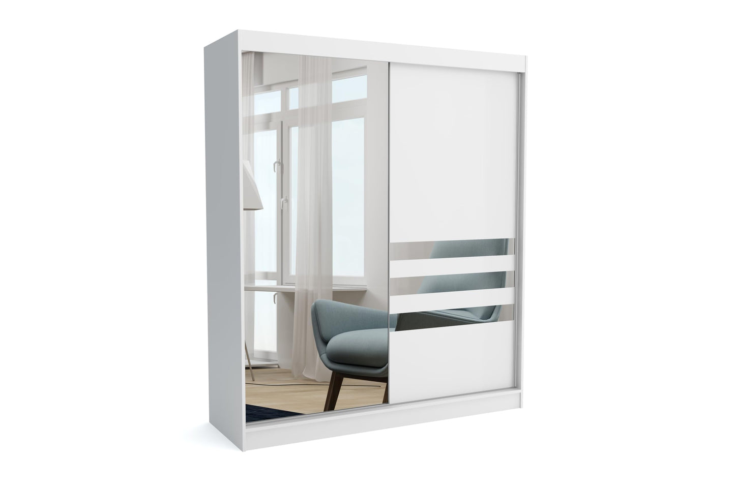 Brent - Kleiderschrank mit Spiegel Henry, 250cm Breit, Schlafzimmerschrank mit 1 Kleiderstange und Einlegeböden für Kleidung, Kleiderschrank Grau