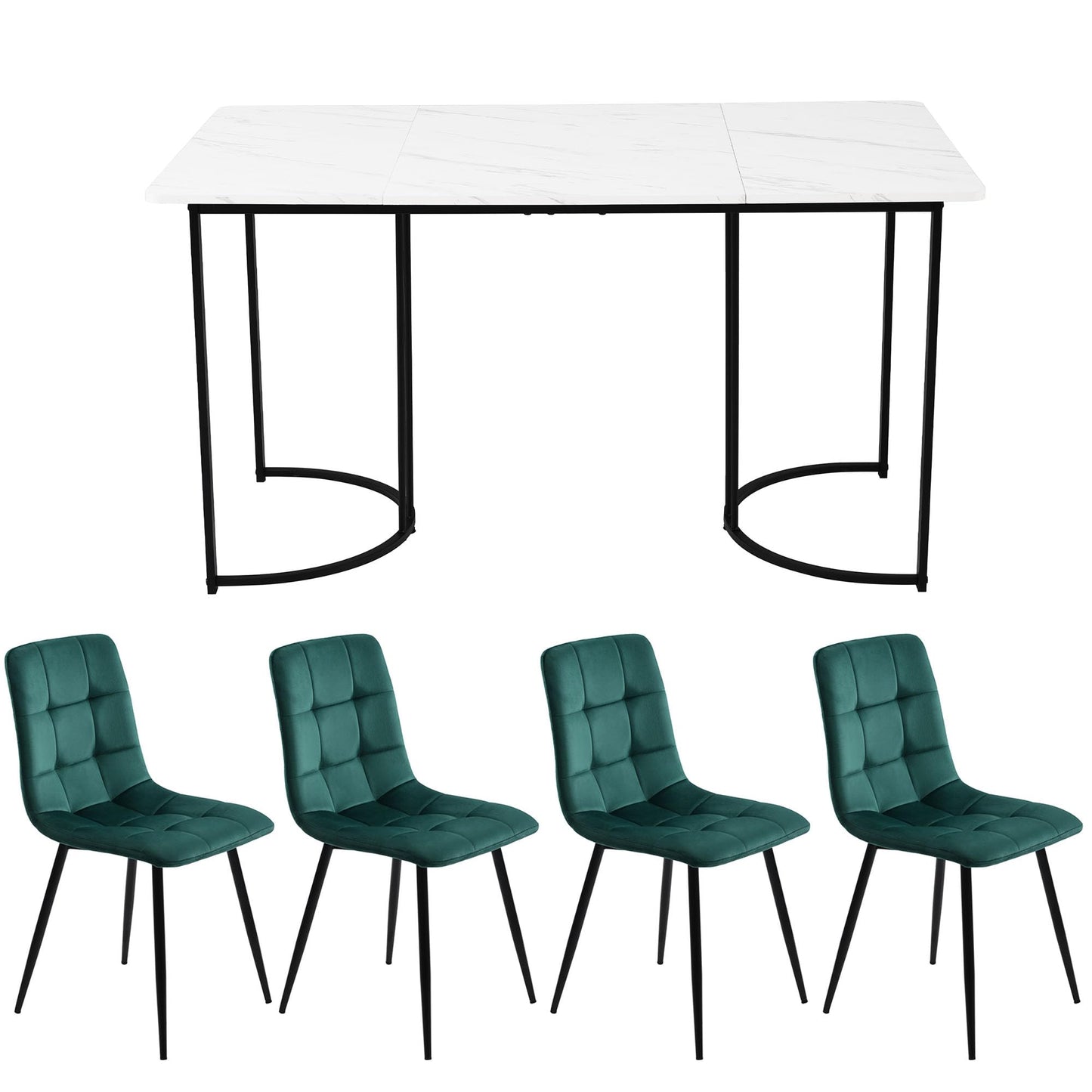 Gegtuon Esstisch mit 4 Stühlen für 4 Personen 140x80 cm, 5 teilig Tisch Rechteckig für Küche, Modern Küchentisch mit Schwarz Tischbeine, Essgruppe für Esszimmer Wohnzimmer, Leinen, Dunkelgrau