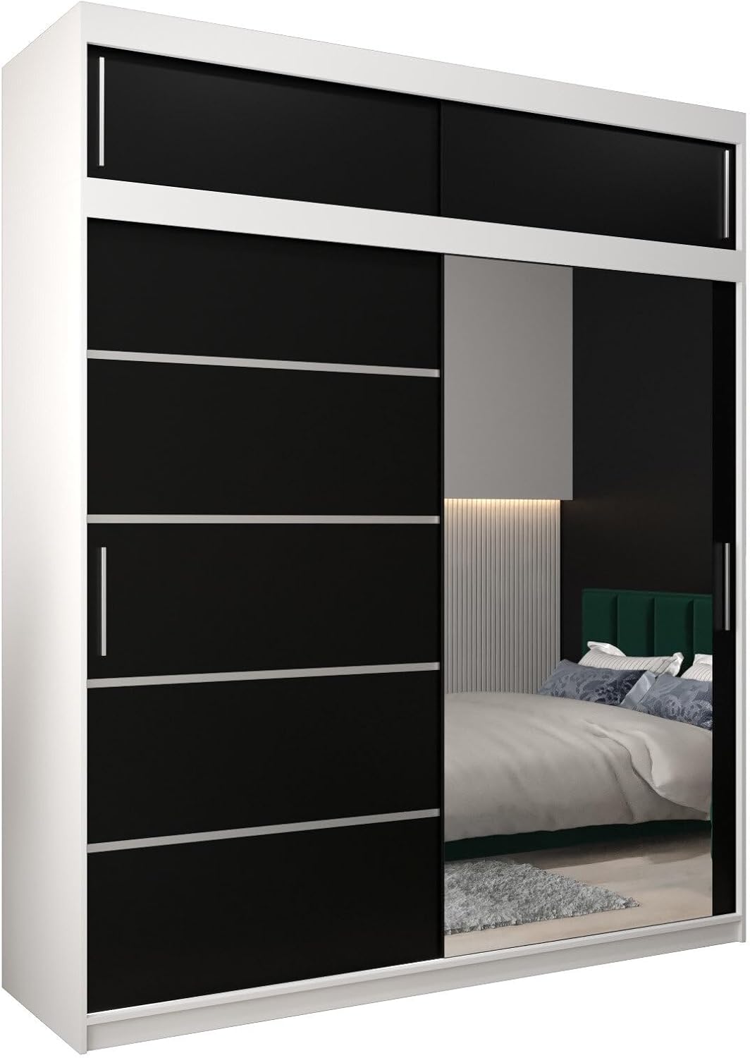 MEBLE KRYSPOL Kleiderschrank mit Spiegel Verona 2 - Garderobenschrank - Schrank Schlafzimmer - Mehrzweckschrank DREI Schiebetüren - Regalen - Flur Möbel - Kleiderstange Schrank - Allzweckschrank