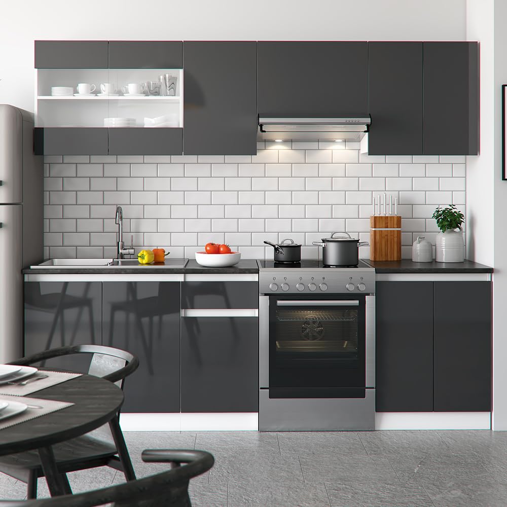 Vicco Kitchen Raul 240 cm Kitchen Unit Kitchen Block Built-in Kitchen – Freely Combinable Units