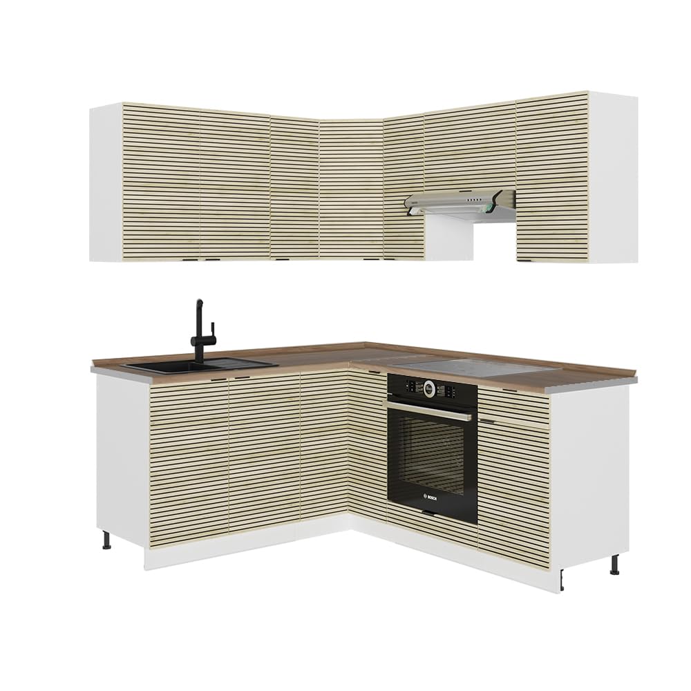 Vicco Eckküche Fame-Line, Grün-Gold Landhaus/Weiß/Weiß, 160 x 190 cm ohne Arbeitsplatte