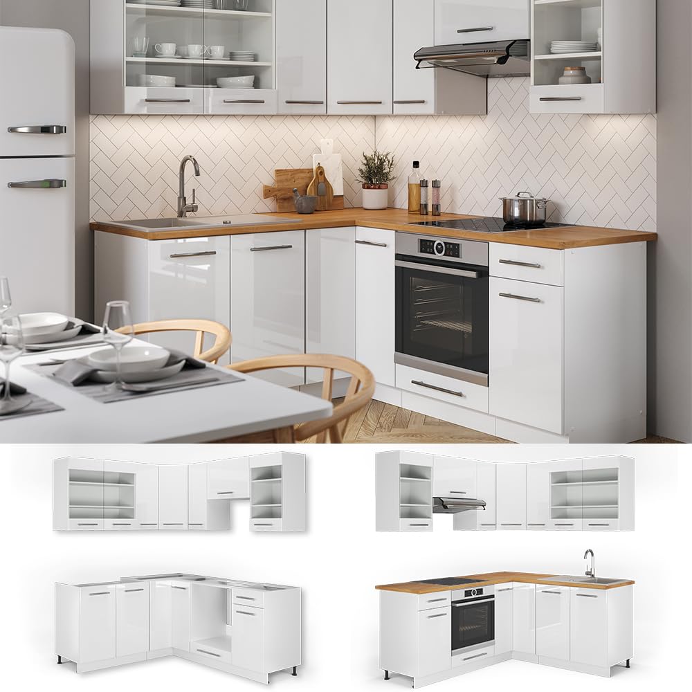 Vicco Eckküche Fame-Line, Grün-Gold Landhaus/Weiß/Weiß, 160 x 190 cm ohne Arbeitsplatte