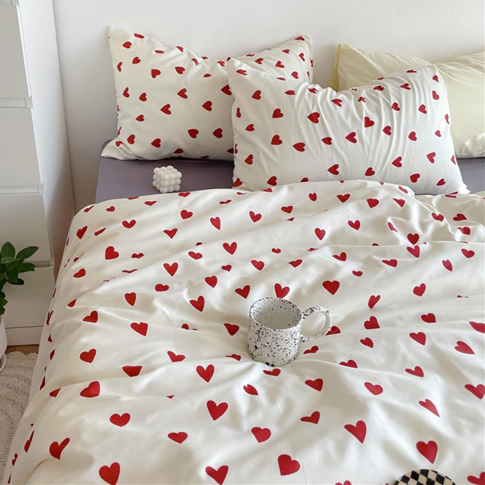 AShanlan Girls' Pink Hearts Children's Bed Linen 135 x 200 cm Pillowcase 80 x 80 cm Grey Pink Reversible Children's Bedding Set 100% Microfibre Duvet Cover with Zip