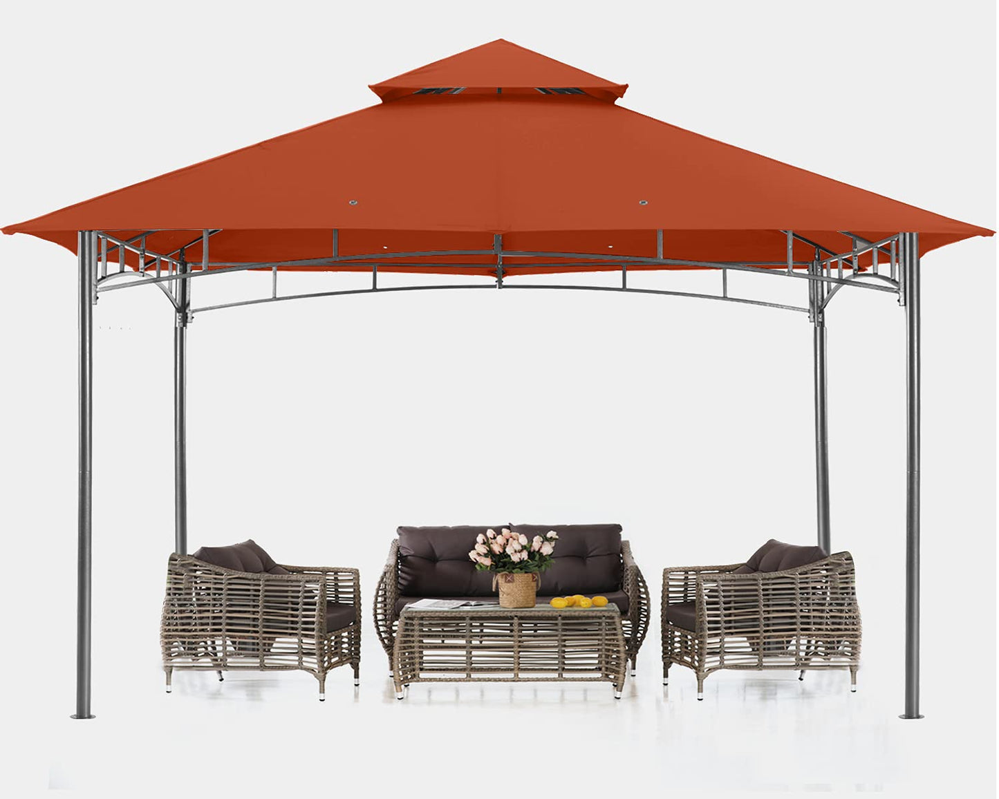 ABCCANOPY Pavillon 2.5x2.5m Wasserdicht Stabil Winterfest Gartenpavillon,Doppeldachweichdach Hinterhof-Partyzelt mit Netz für Schatten und Regen,Grau