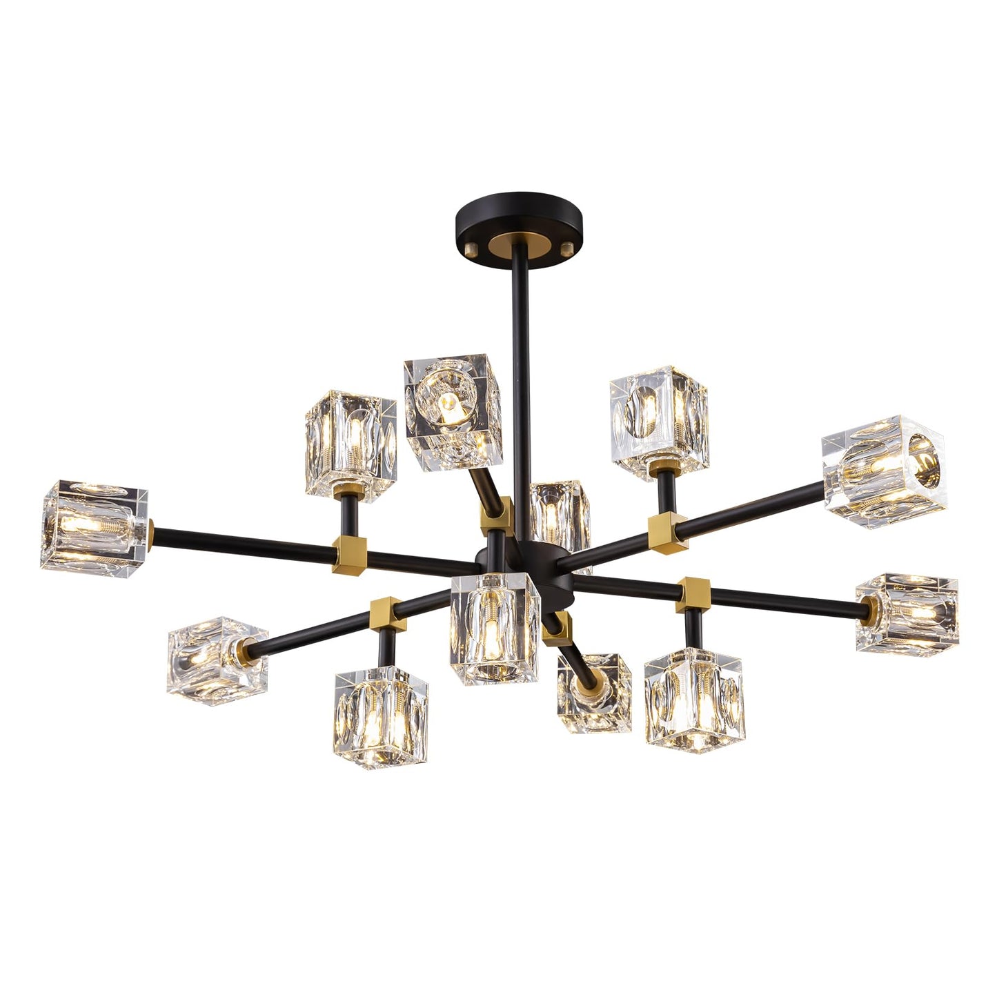 Crystal Ceiling Light, Modern Black and Gold Ceiling Lamp, 8 Lights Design, K9 Crystal Chandelier, Semi-Flush Luxury Ceiling Light for Bedroom, Living Room and Dining Room