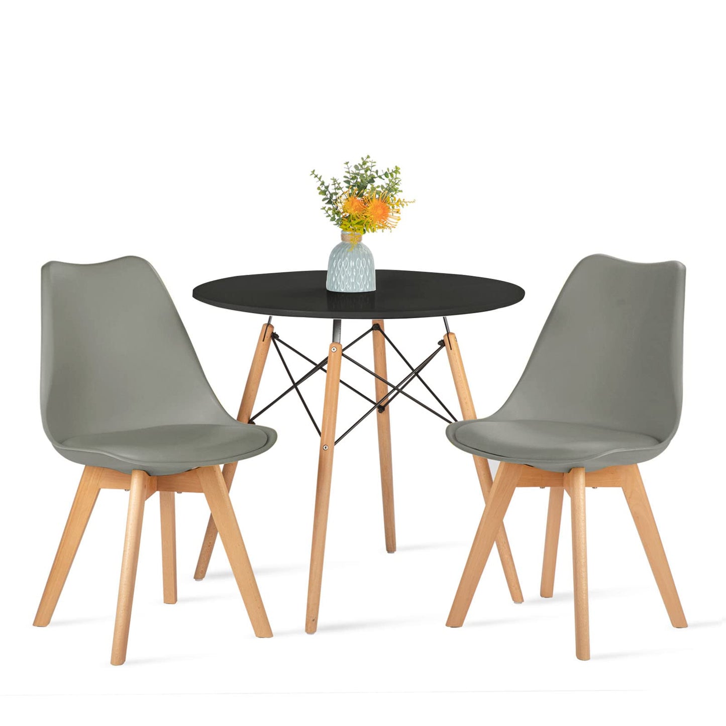 FURNITABLE Round Dining Room Table with 4 White Chairs Dining Room Set for Dining Room Kitchen Living Room