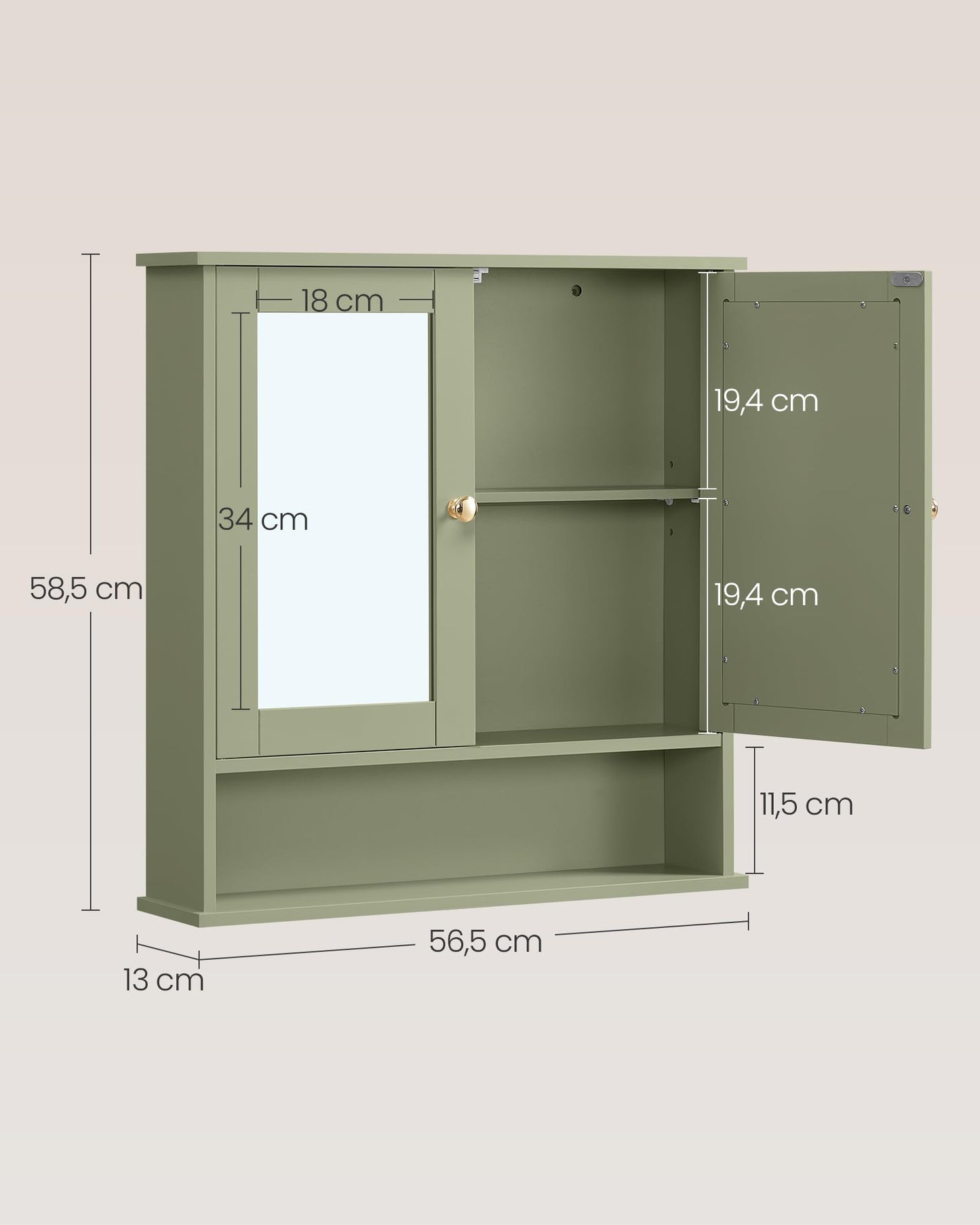 Songmics Bathroom Cabinet, Wall Cupboard, Mirror with Shelf, Wooden Makeup Cabinet, 56 x 58 x 13 cm (W x H x D) White LHC002