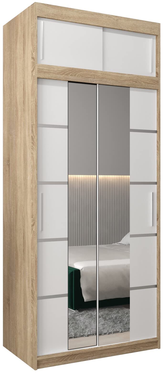 MEBLE KRYSPOL Verona 4 250 Bedroom Wardrobe Sliding Doors Cabinet with Mirror Wardrobe with Mirror Sliding Door Wardrobe Sliding Doors - 250 x 240 x 62 cm - Sonoma with Extension