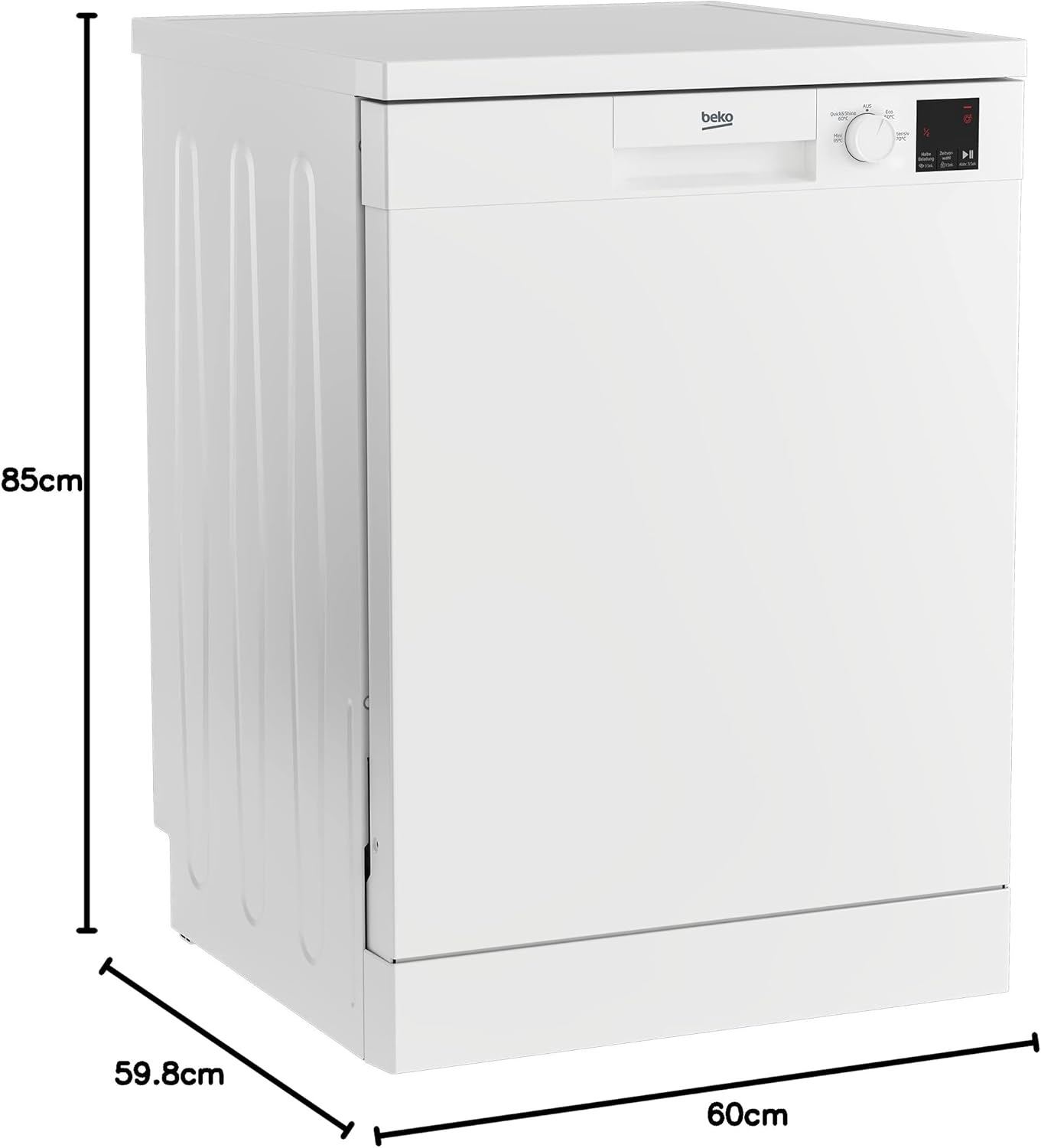 Beko DFN04321W b100 Freestanding Dishwasher 60 cm, 13 Place Settings, Undermountable, Half Load, Time Delay, Clean & Shine Program, 4 Programmes, Watersafe, White