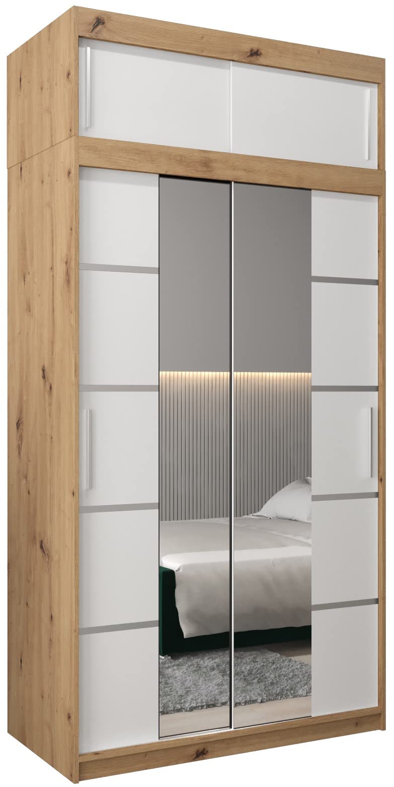MEBLE KRYSPOL Verona 4 250 Bedroom Wardrobe Sliding Doors Cabinet with Mirror Wardrobe with Mirror Sliding Door Wardrobe Sliding Doors - 250 x 240 x 62 cm - Sonoma with Extension